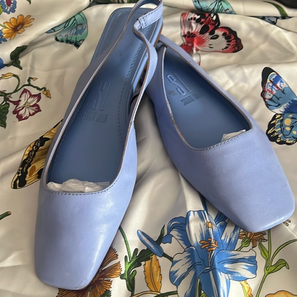 Light Blue AZUL SANTA LOLLA SQUARE TOE LEATHER BALLET FLATS - Picture 1 of 8